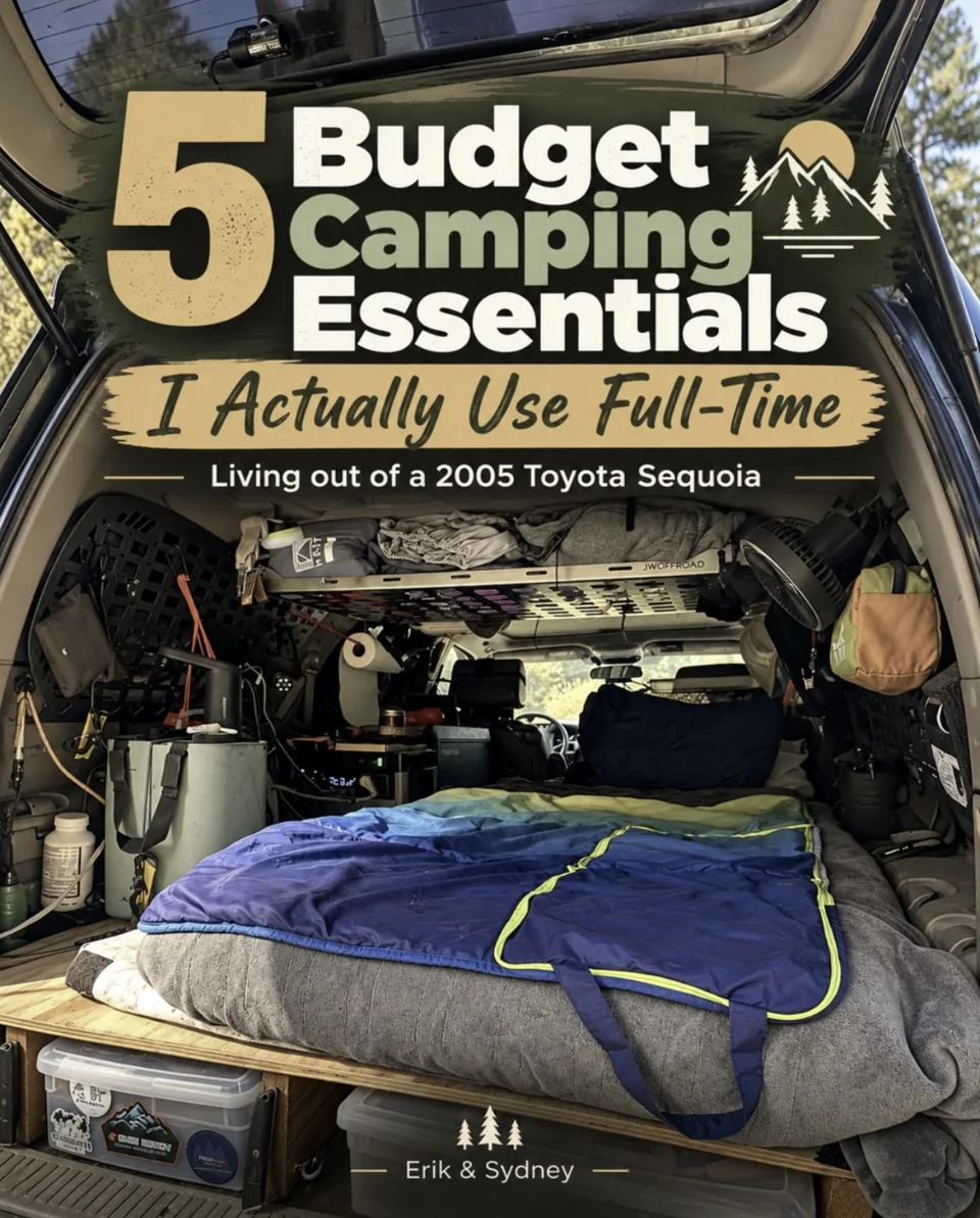 Five budget camping essentials — owner-supplied cover artwork.