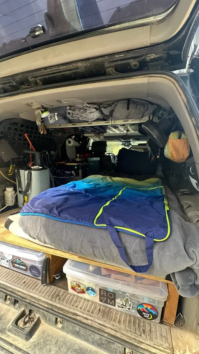 The sleeping setup inside the Sequoia — published TikTok carousel cover.